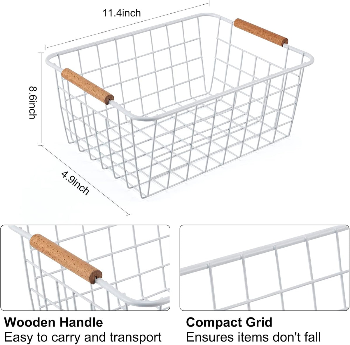 Wire Basket 4 Pcs Wire Storage Baskets Wire Baskets Organizing with Wooden Handles Wire Basket Pantry Organization and Storage Metal Wire Food Storage Basket for Kitchen, Cabinets (Black 4PCS)