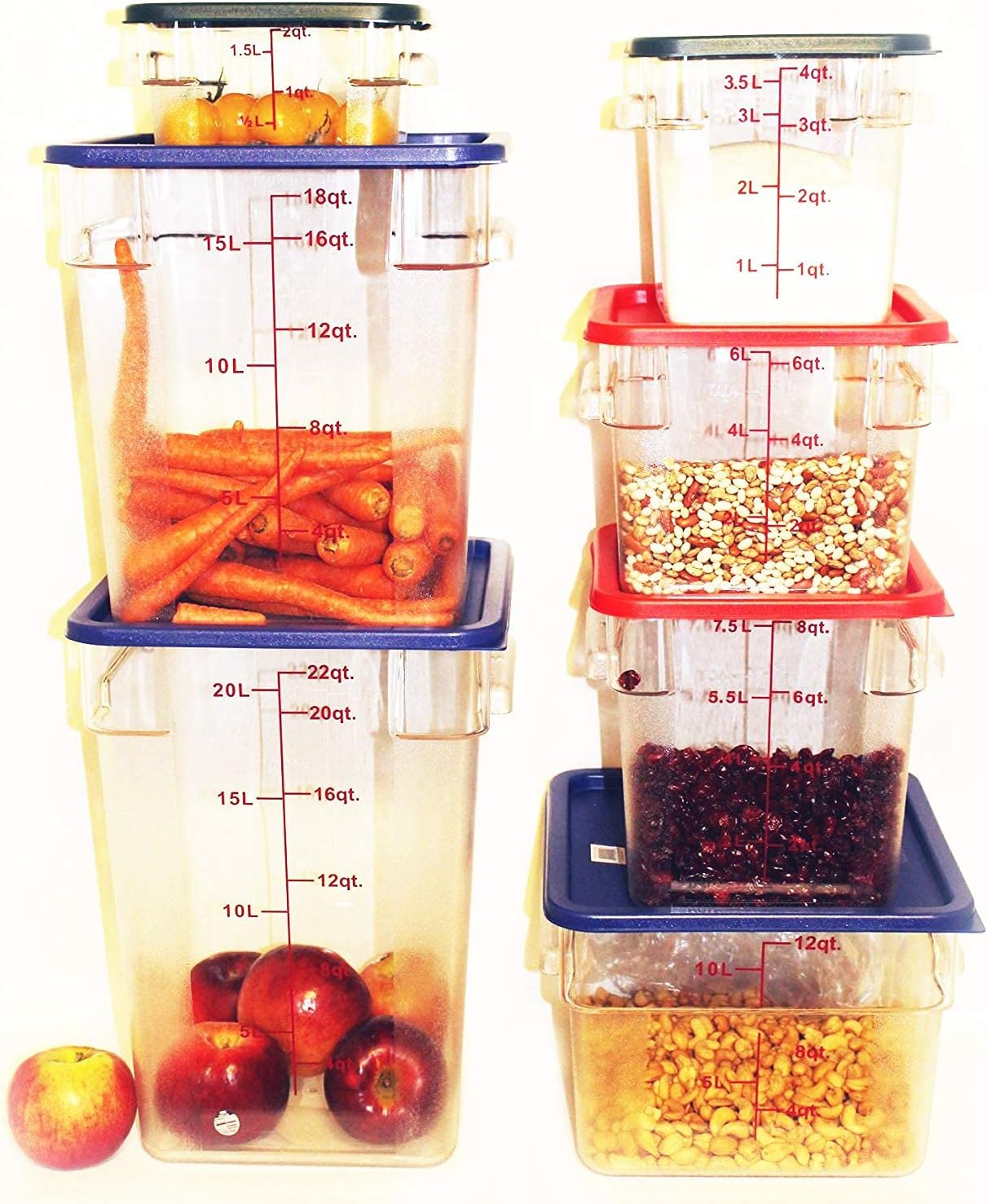 Tiger Chef 18 Quart Commercial Grade Clear Food Storage Square Polycarbonate Containers With Blue Lids 4 Pack
