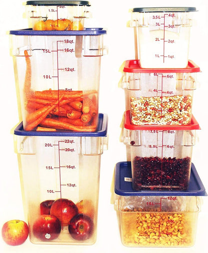 Tiger Chef 18 Quart Commercial Grade Clear Food Storage Square Polycarbonate Containers With Blue Lids 4 Pack