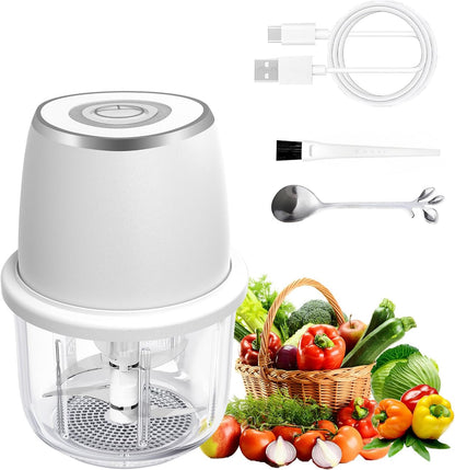 Electric Garlic Chopper With Glass Bowl Cordless Mini Food Processor（White）