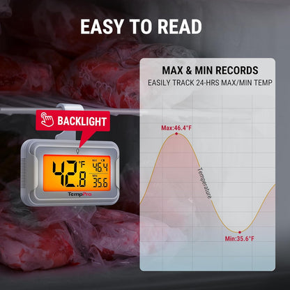 TempPro TempAir Refrigerator Thermometer, Large Backlit LCD Display