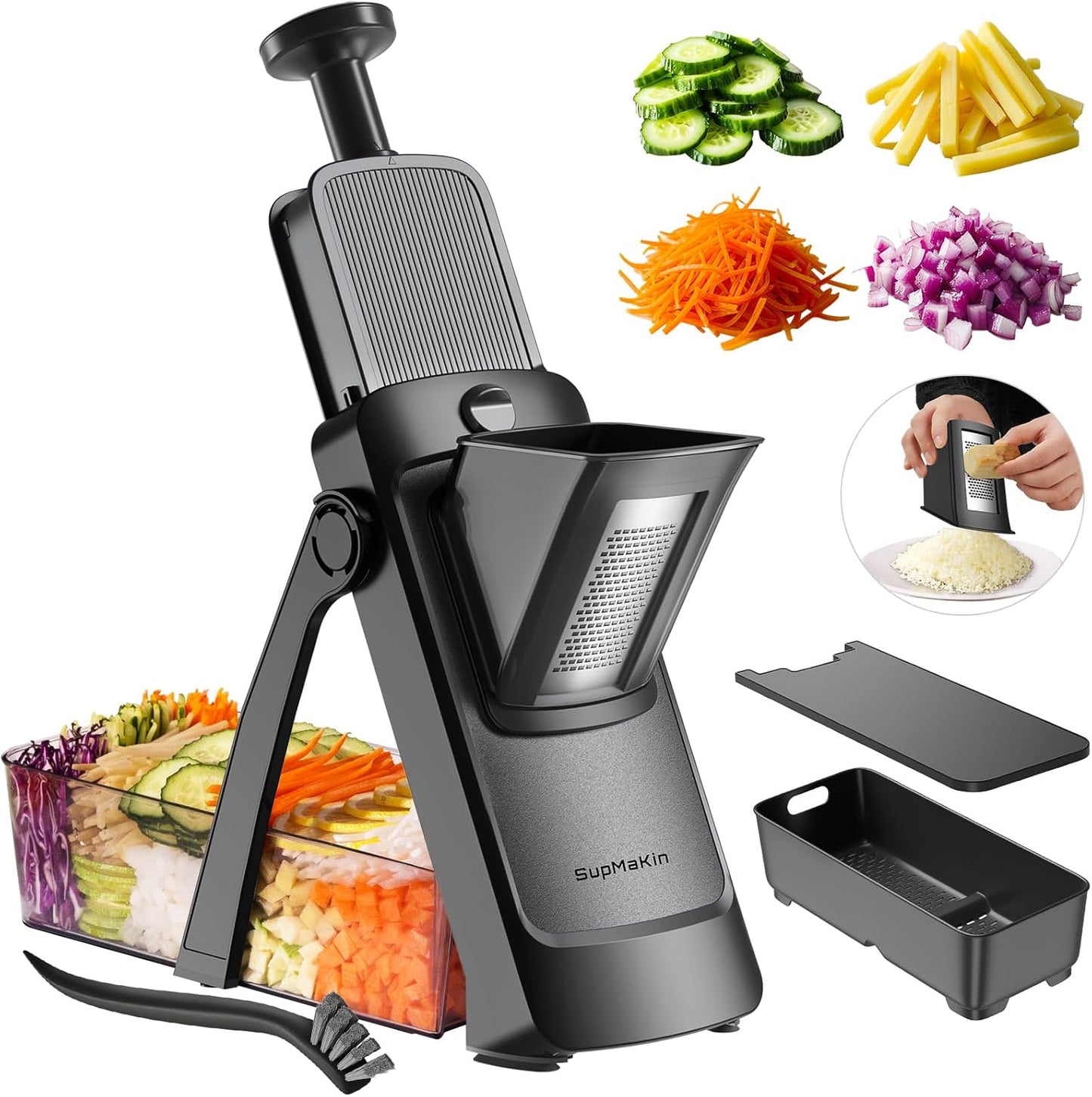 SUPMAKIN Safe Mandoline Slicer, Adjustable Vegetable Food Slicer and Chopper, Potato Fries Fry Cutter, Veggie Salad Chopper, New Kitchen Chopping Artifact Gifts 2026 (SliverGray)