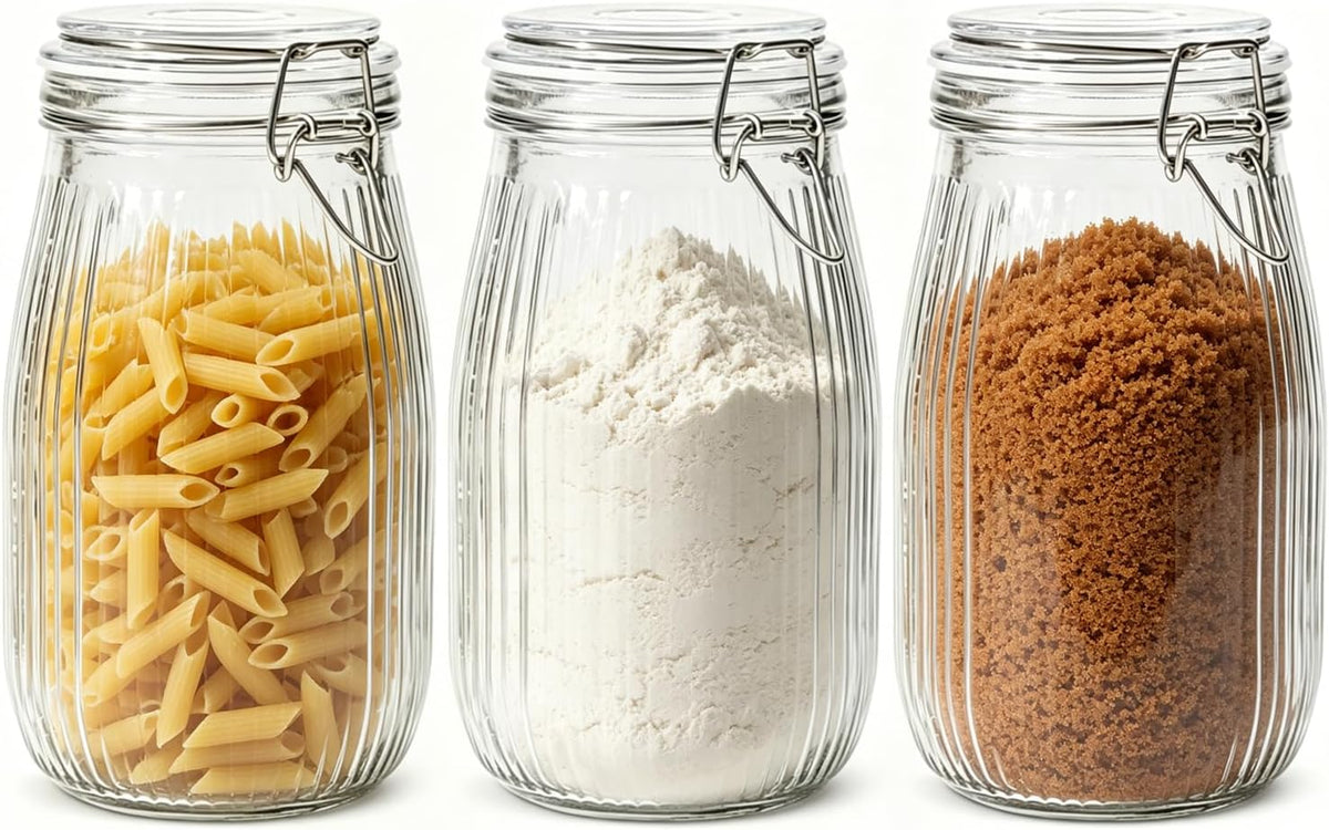 ComSaf Glass Pantry Jars with Airtight Lids 0.7 Gallon 2 Pack Wide Mouth | Flour sugar rice, Sourdough pickling, Pantry organization, Scoop included, Baking supplies, Bulk food storage, Large capacity