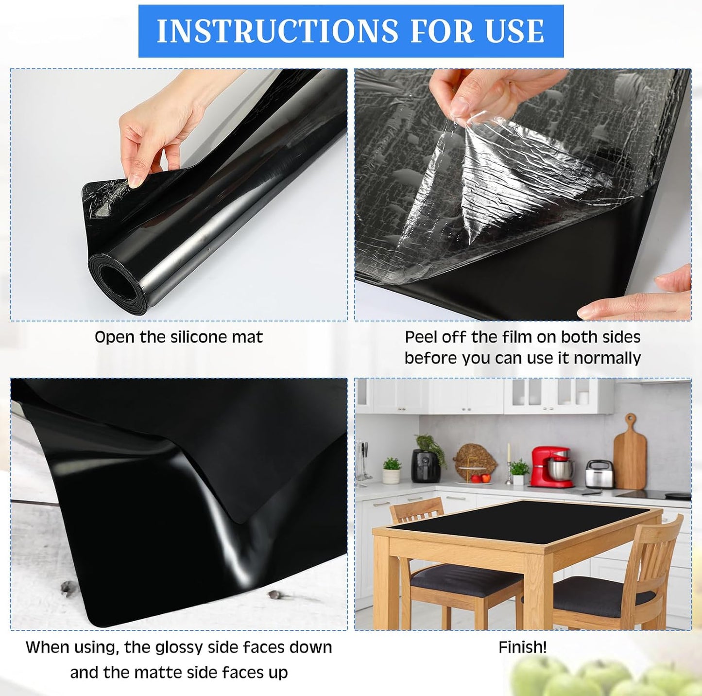 Hushee Silicone Mats for Kitchen Counter in Roll 120'' x 24'' Nonslip Cuttable Heat Resistant Mat for Kitchen Countertop Placemat(Dark Gray)