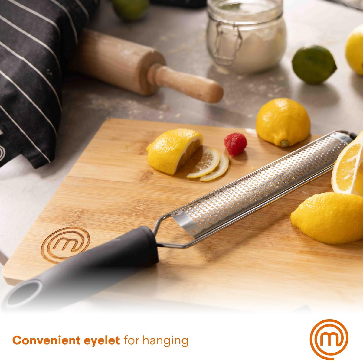 MasterChef Lemon Zester Grater with Handle, Stainless Steel, Non Slip Grip