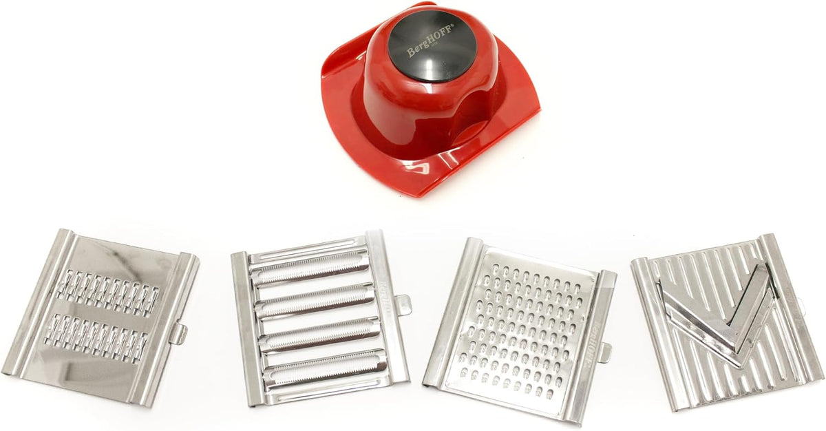 Berghoff 6Pc Stainless Steel Mandoline Pro,Multi Slicers,Silver & Red