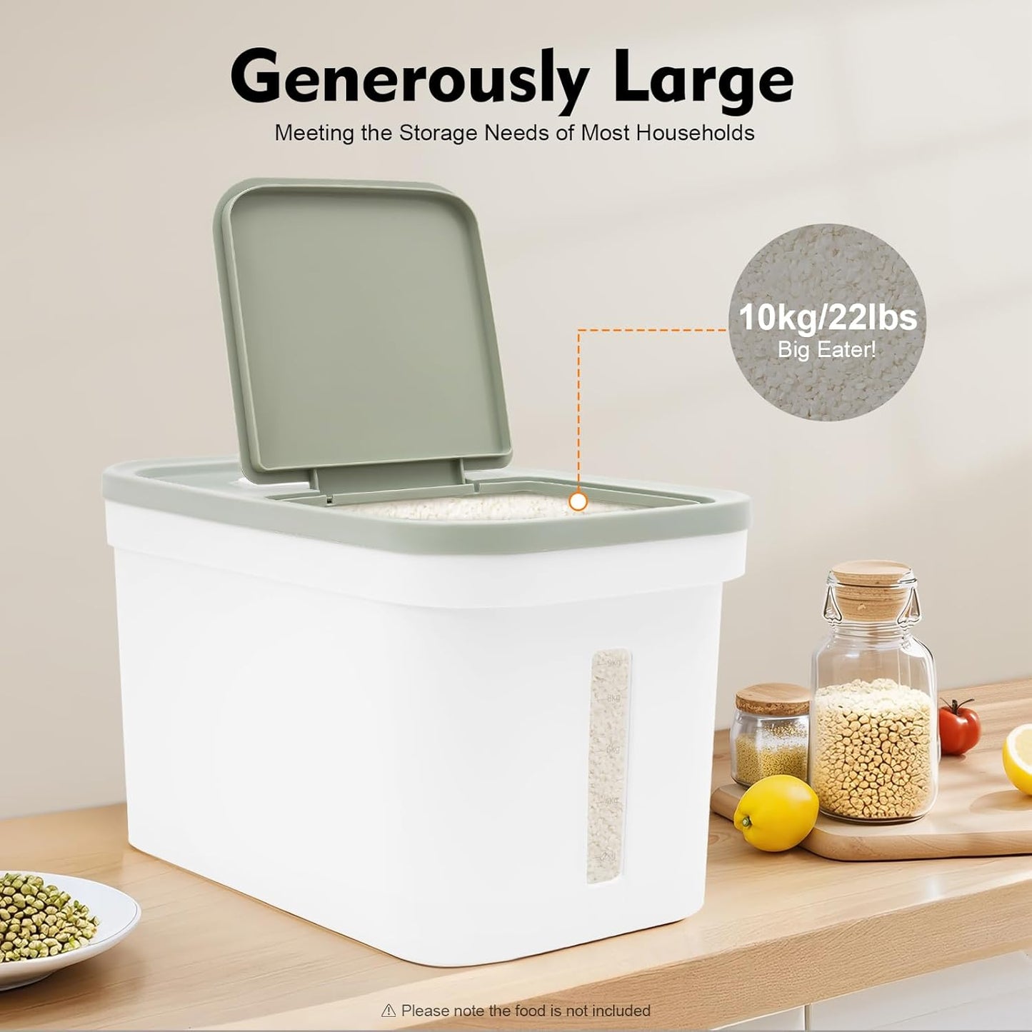 10kg/22Lbs Capacity Large Rice Container Flour Rice Dispenser Airtight Bulk Food Storage Bin with a Measuring Cup Large Storage Container for Food Grain Cereal Soybean Corn