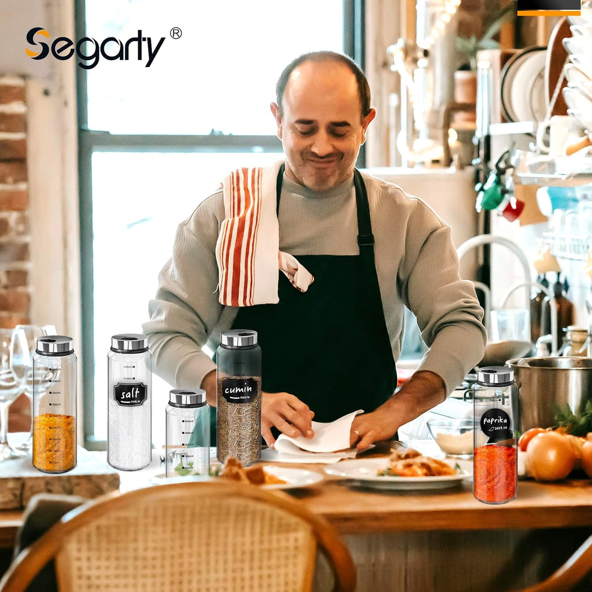 Segarty Spice Jars, 3 oz Spice Bottles with Shaker Lids, Glass Empty Seasoning Containers with Adjustable Pour Holes for Kitchen Spice Storage Stainless Steel Flow Top Salt and Pepper Shakers