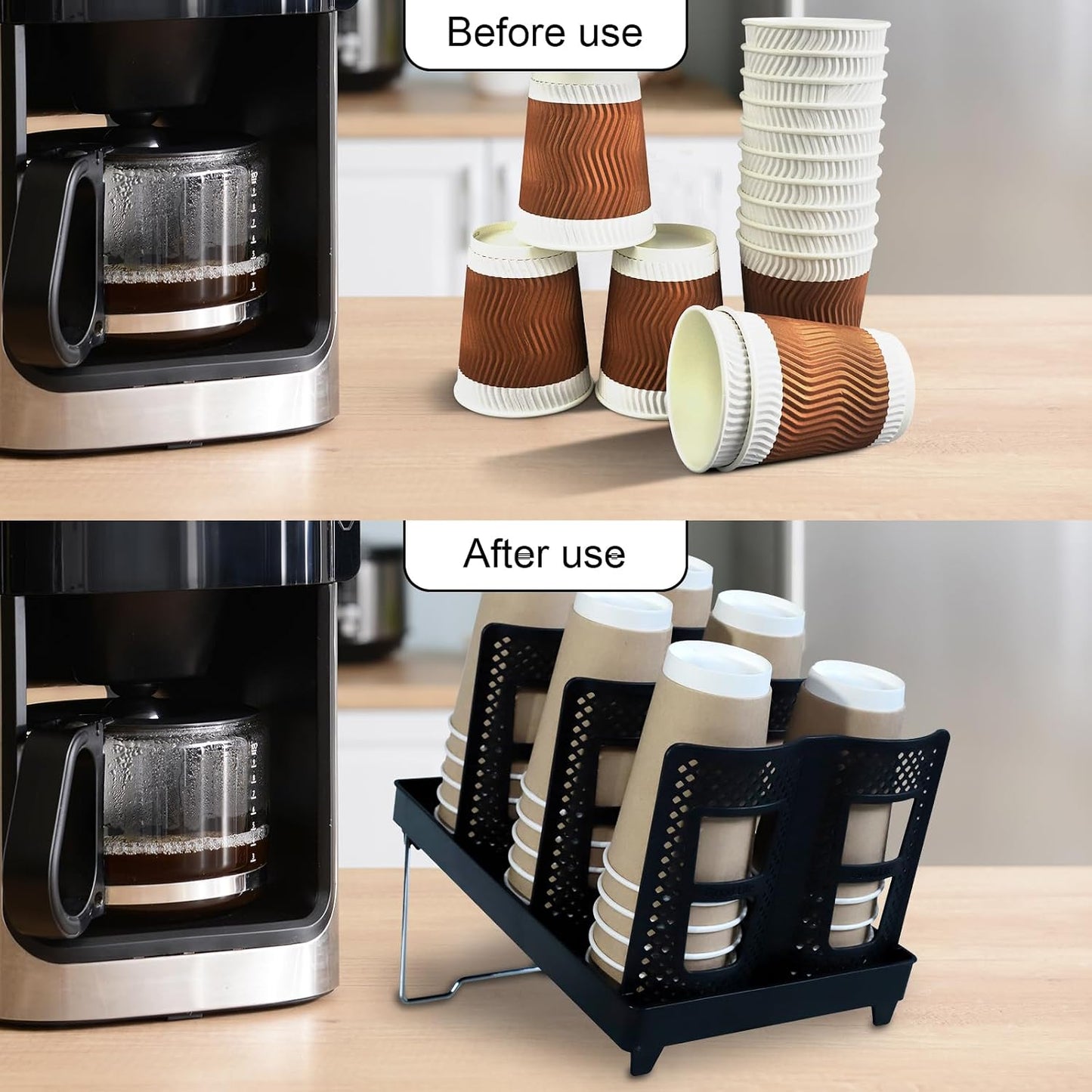 Paper Cup and Lid Holder 6 Slot Disposable Coffe Cup Dispenser for Coffee Station, Breakroom, Bar, Restauran