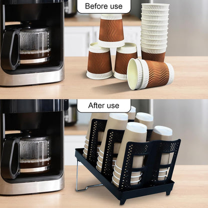 Paper Cup and Lid Holder 6 Slot Disposable Coffe Cup Dispenser for Coffee Station, Breakroom, Bar, Restauran