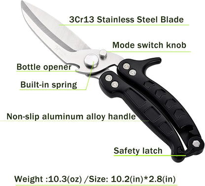 poultry shears Kitchen scissors for Chicken Can Be Used as a Knife, Dishwasher safe, Effortlessly cuts through cartilage, featuring a built-in spring mechanism.Can be used as a present（Black）