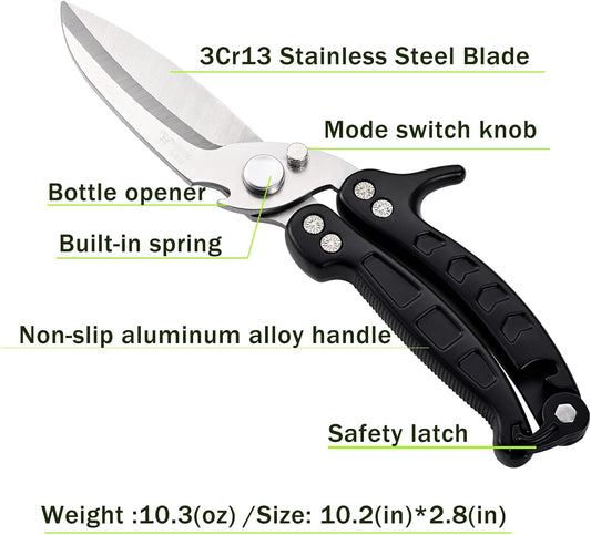 poultry shears Kitchen scissors for Chicken Can Be Used as a Knife, Dishwasher safe, Effortlessly cuts through cartilage, featuring a built-in spring mechanism.Can be used as a present（Black）