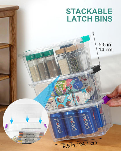 EOENVIVS Plastic Storage Bins with Lids 6 Pack, 7 Quart Storage Containers With Black Buckle Latch, Stackable Storage Organizers for Home Pantry Office Classroom Organization, Clear