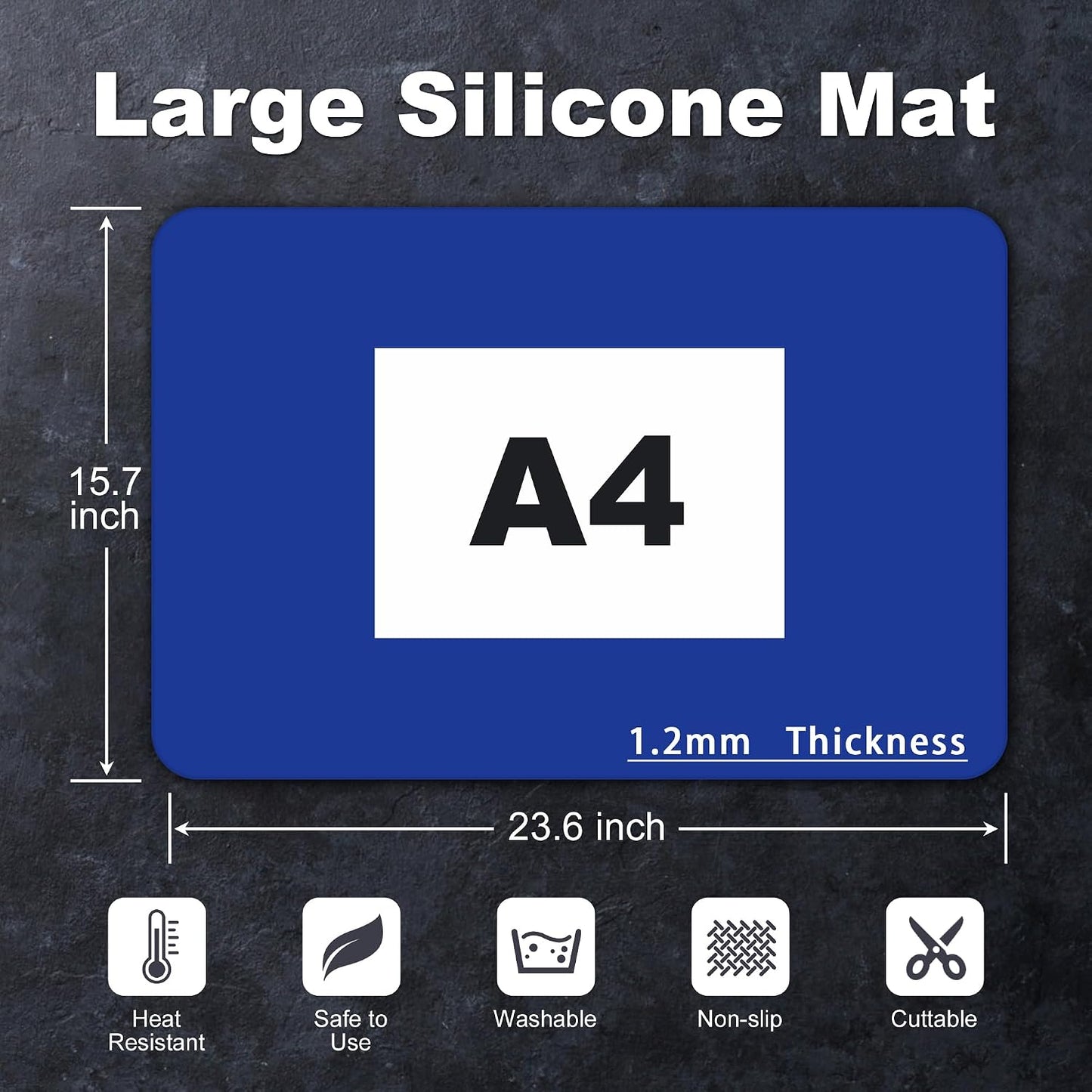 Silicone Mat for Kitchen Counter, Silicone Mat Trimable to Size (Black, 15.7×11.8inch-2pcs), BPA-Free Silicone Placemat, Heat-Resistant NonSlip Table Mat for Air Fryer, Countertop Protector Mat