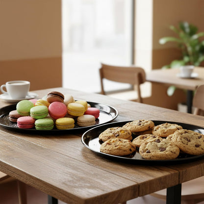 Smarty Had A Party 12 Inch Black Round Plastic Serving Tray – Heavy-Duty Party Platters & Catering Trays, Reusable or Disposable Plastic Trays for Serving Food, Elegant Party Tray Set of 25