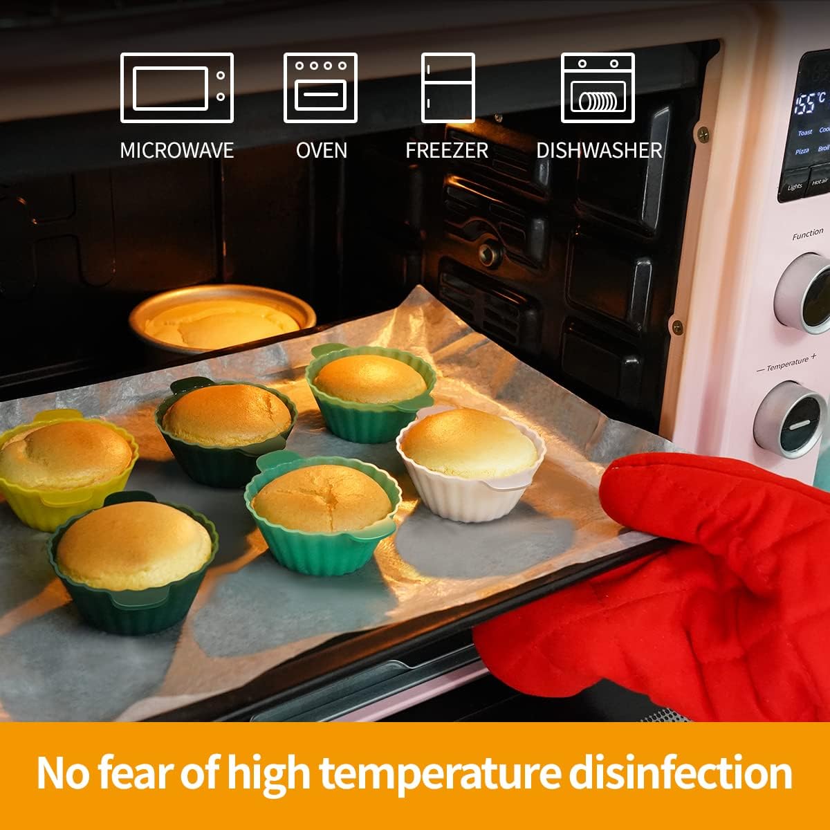 Silicone Cupcake Baking Cups 24 Pack Upgraded Reusable Muffin Liners Non-stick Cupcake Molds BPA Free, Dishwasher Safe