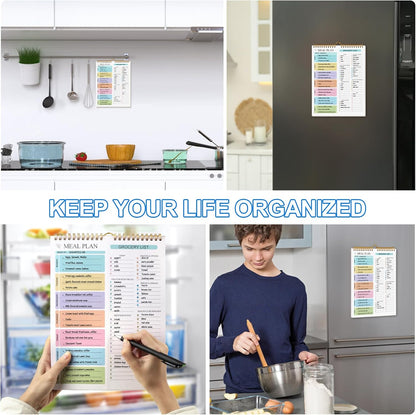 Joyberg Weekly Meal Planner Notebook 8.5x11”, 50 Sheets Weekly Meal Planner Magnetic, Double Helix Meal Planner and Grocery List, Wall-Mountable Menu Planner for Fridge Notepad for Daily & Plan