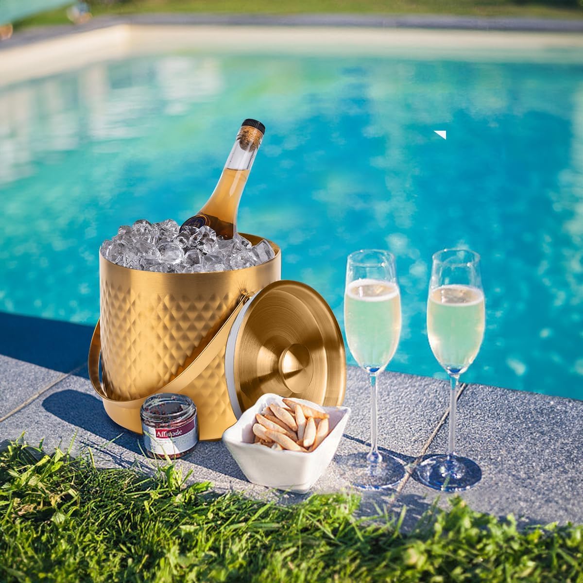 3L Double-Wall Insulated Stainless Steel Ice Bucket with scoop for Cocktail Bar - Metal Ice Bucket for freezer with Lid for parties,Camping,and More!champagne bucket,bar cart accessories