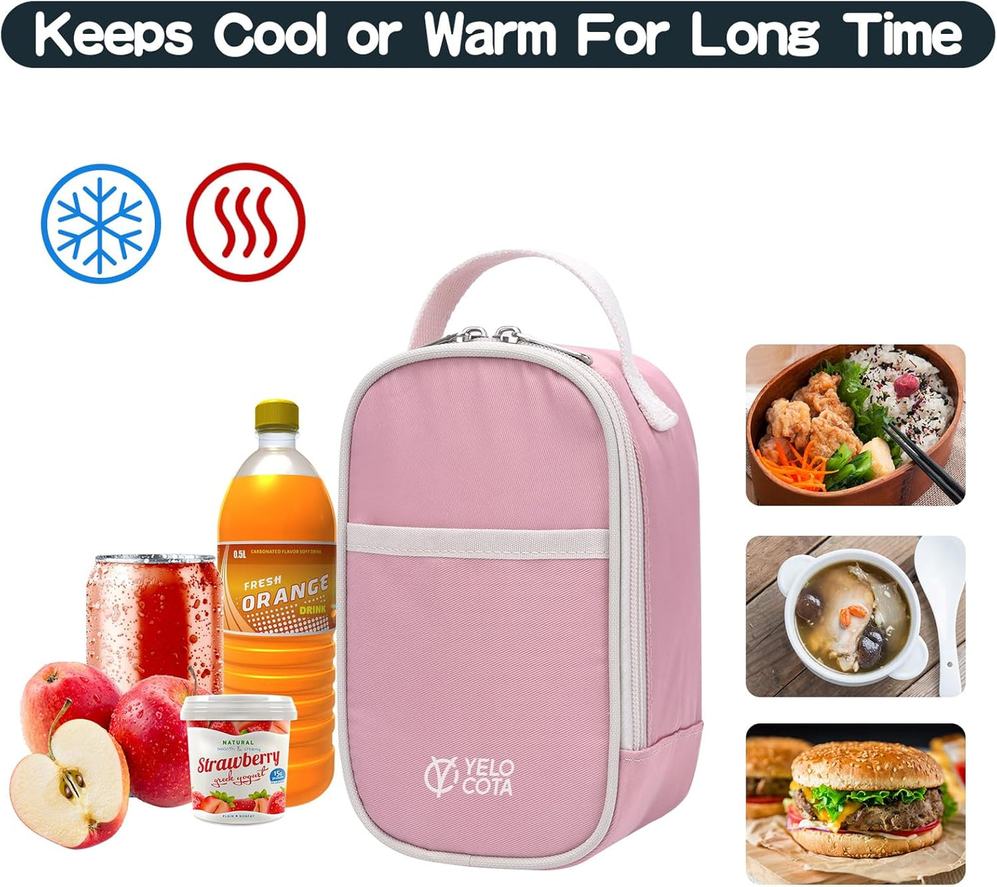 Yelocota Small Insulated Lunch Bag- Snack Bag- Mini Cooler Bag with Handle for Travel,Work,School(Storage Space below 20oz)- Also Suitable for Pairing with Food Jar