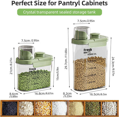 Airtight Rice Storage Container,with Pour Spout & Measuring Cup, BPA-Free - Transparent Dry Food Canister for Cereal, Flour, Pet Food, Oatmeal, Pantry Storage (Light Grass Green, 1600ml)
