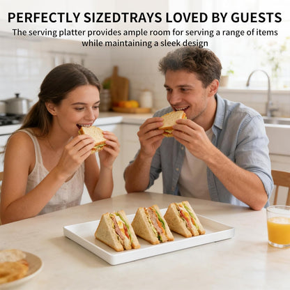 Plastic Serving Tray for Party Supplies Serving Platter for Food Reusable Platters for Catering Snack Fruit Charcuterie Appetizer Hosting Essentials (4pcs Black, 13 × 4.7 in)