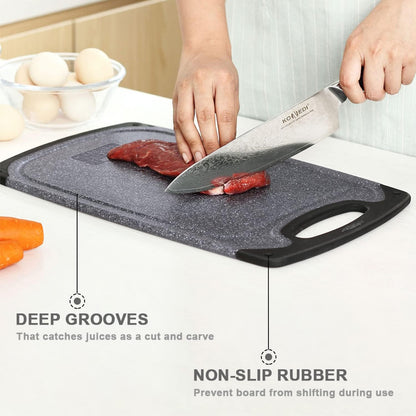 Viretang Plastic Cutting Boards Set of 3 Extra Large for Kitchen, Thick Chopping Board with Deep Juice Grooves, Non‑Slip Feet, Easy Grip Handle, BPA Free, Dishwasher Safe,Black
