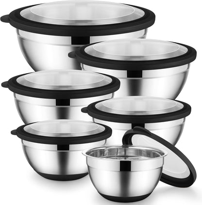Onader Colorful Mixing Bowl Set of 6 for Kitchen, Large Stainless Steel Metal Nesting Mixing Bowls with Airtight Lids, Non Slip - Size 0.7, 1, 1.5, 2, 2.6, 4.6QT
