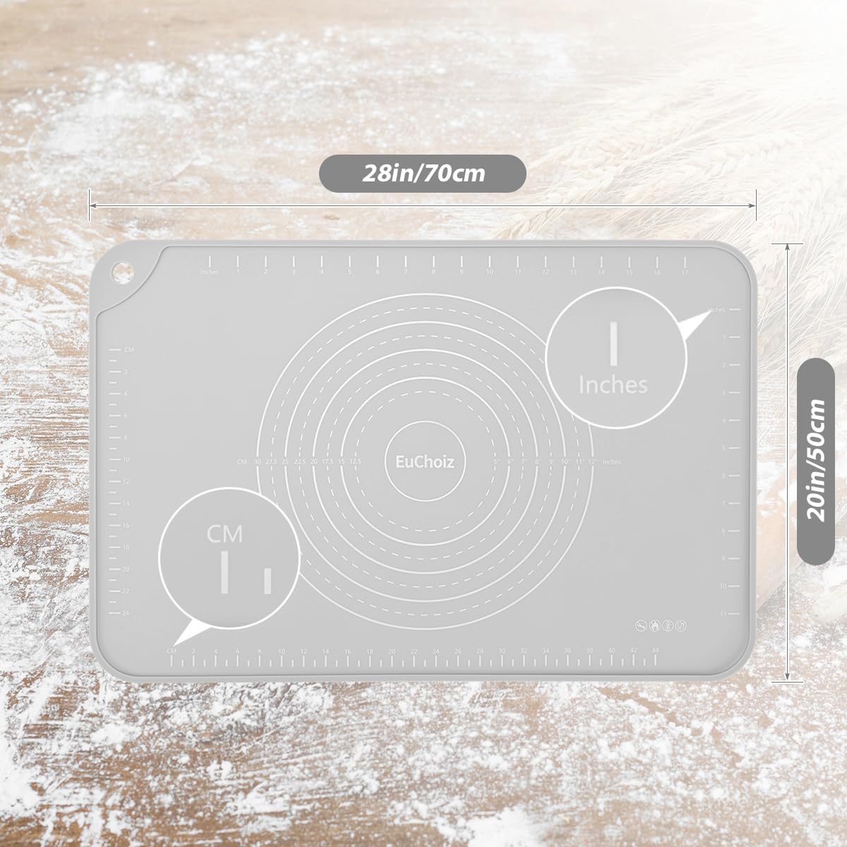 Silicone Pastry Mat 20"*16" Extra Thick Non Stick Baking Mat Food Grade Silicone Dough Rolling Bake Mat with Edge Heightening Blue