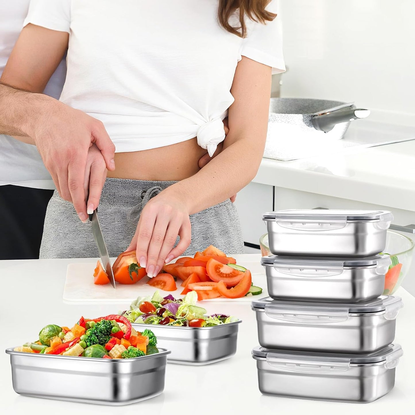 10 PCS 304 Stainless Steel Food Storage Containers with Proof & Airtight Lids, Reusable Meal Prep Containers, Lunch Boxes, Kimchi, ContainersOven/Dishwsher/Freezer Safe