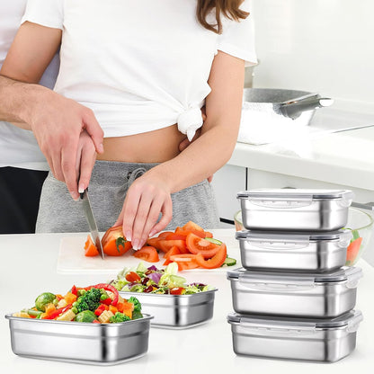 10 PCS 304 Stainless Steel Food Storage Containers with Proof & Airtight Lids, Reusable Meal Prep Containers, Lunch Boxes, Kimchi, ContainersOven/Dishwsher/Freezer Safe