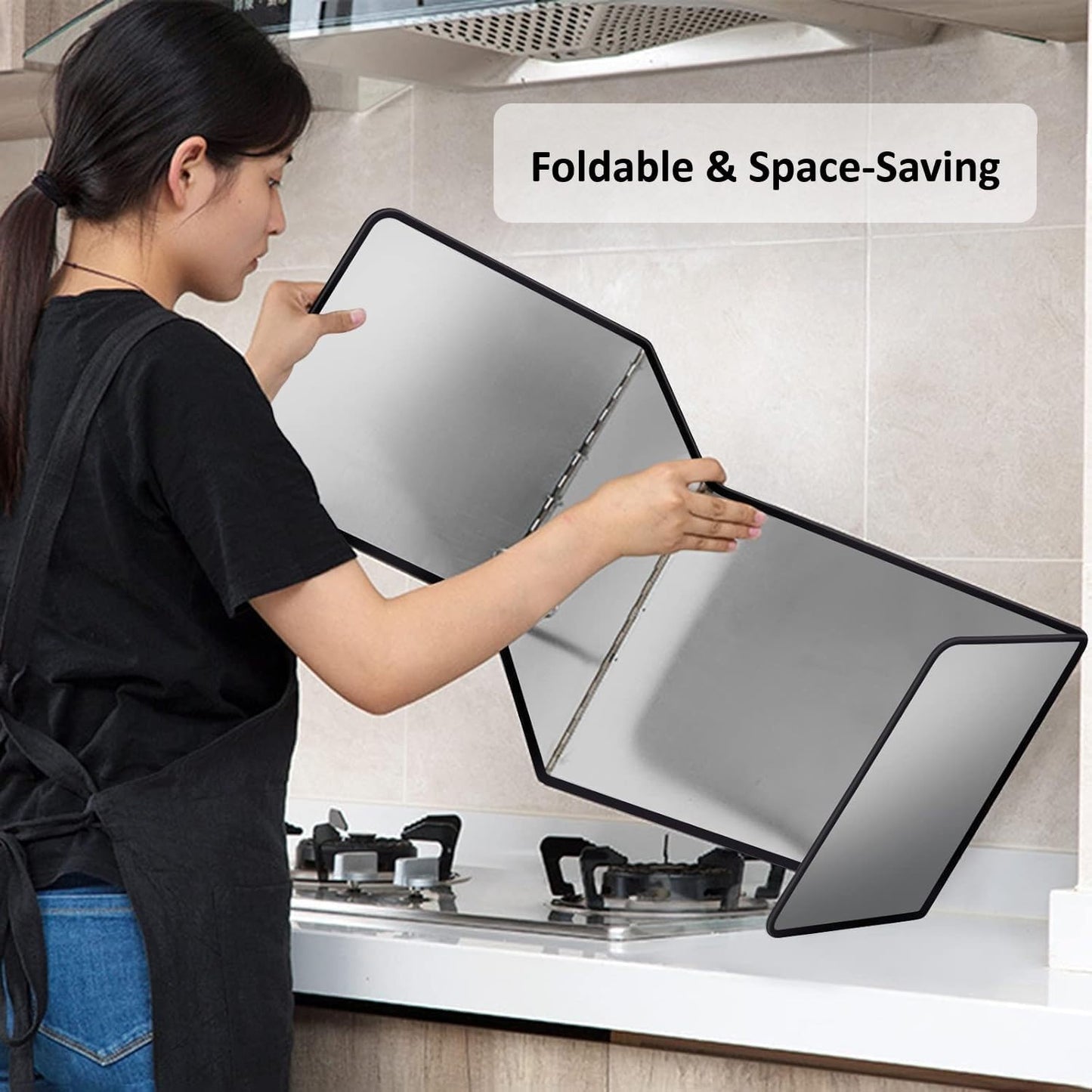 3 Sided Foldable Splatter Guard, Stainless Steel Grease Splatter Screen, Non-Stick Oil Splash Guard, Anti-Grease Cooking Shield, Heat-Resistant Stove Protector with Safe Edge, Easy to Clean (Medium)