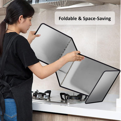 3 Sided Foldable Splatter Guard, Stainless Steel Grease Splatter Screen, Non-Stick Oil Splash Guard, Anti-Grease Cooking Shield, Heat-Resistant Stove Protector with Safe Edge, Easy to Clean (Medium)