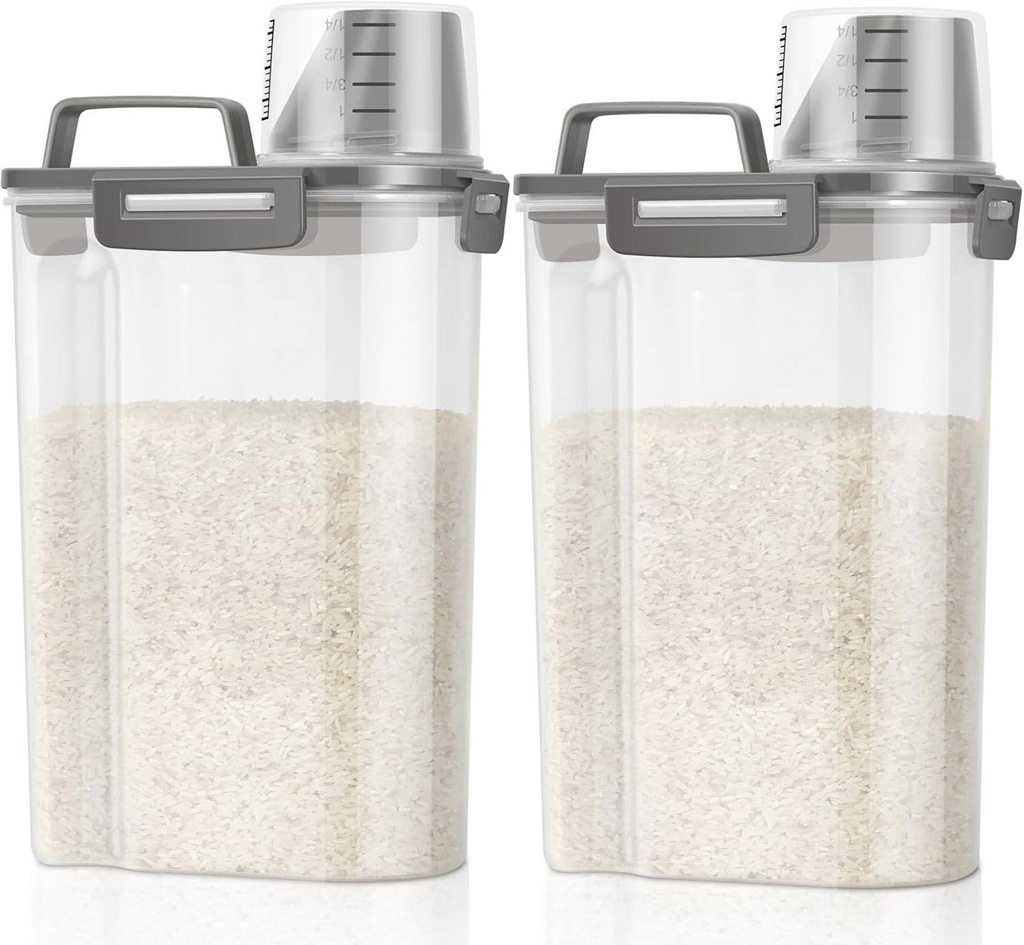 TBMax 2 Pack Airtight Rice Container 5 Lbs +10 Lbs, Cereal Container Oatmeal Storage with Easy-pouring Spout & Handy Cup for Flour Grain Beans, Pet Dog Cat Bird Food Storage Dispenser -Pink