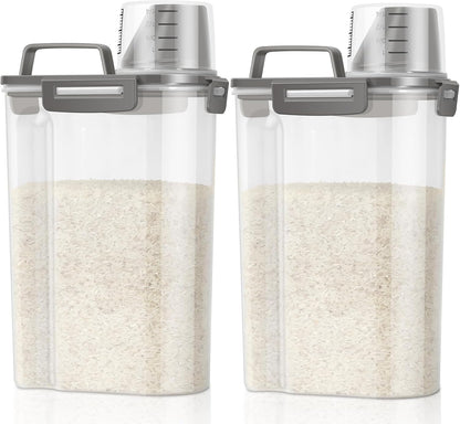 TBMax 2 Pack Airtight Rice Container 5 Lbs +10 Lbs, Cereal Container Oatmeal Storage with Easy-pouring Spout & Handy Cup for Flour Grain Beans, Pet Dog Cat Bird Food Storage Dispenser -Pink