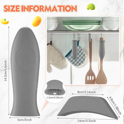 Domensi 4 Pcs Silicone Hot Handle Holder Set Cast Iron Skillet Handle Covers Heat Resistant Silicone Assist Handle Holder for Frying Pans Cast Iron Skillet Griddles Cookware(Grey)
