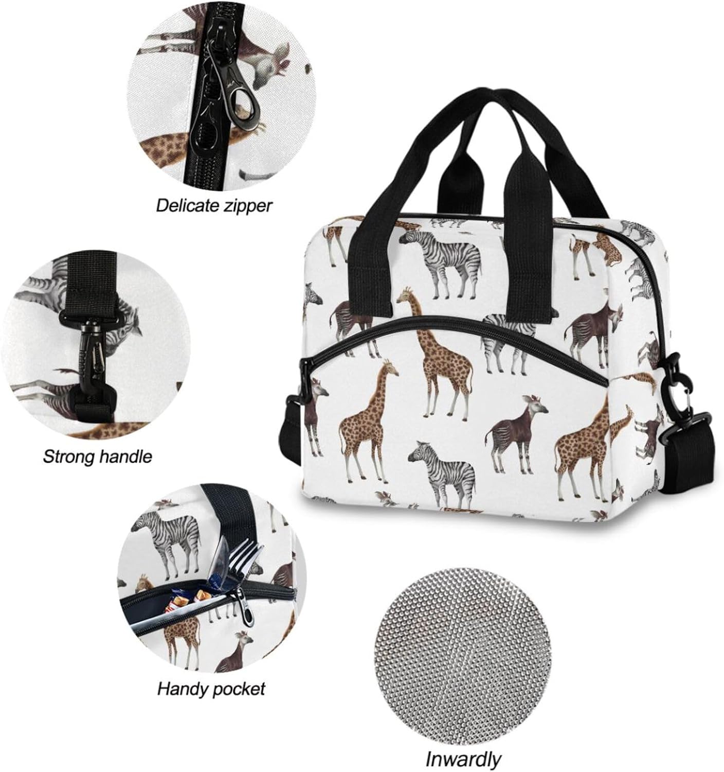 Colorful Leopard Insulated Lunch Bag Rainbow Animals Skin Print Reusable Cooler Lunch Tote Box with Shoulder Strap for Work Picnic School Beach