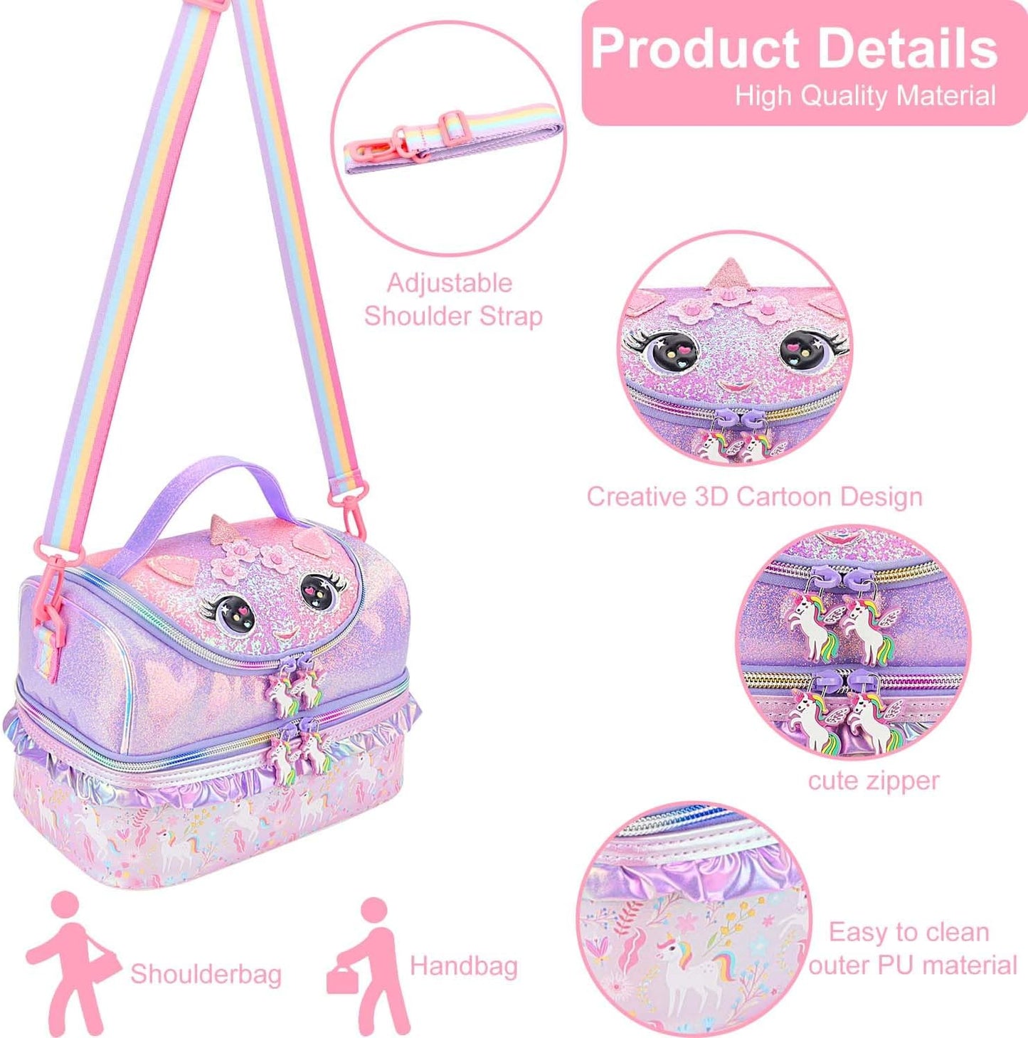 RHCPFOVR Kids Lunch Bag - Double - Decker Cooler Insulated Lunch Box for Boys Girls,Washable Lunch Bag with Strap and Reusable Toddler Lunchbox for School and Daycare