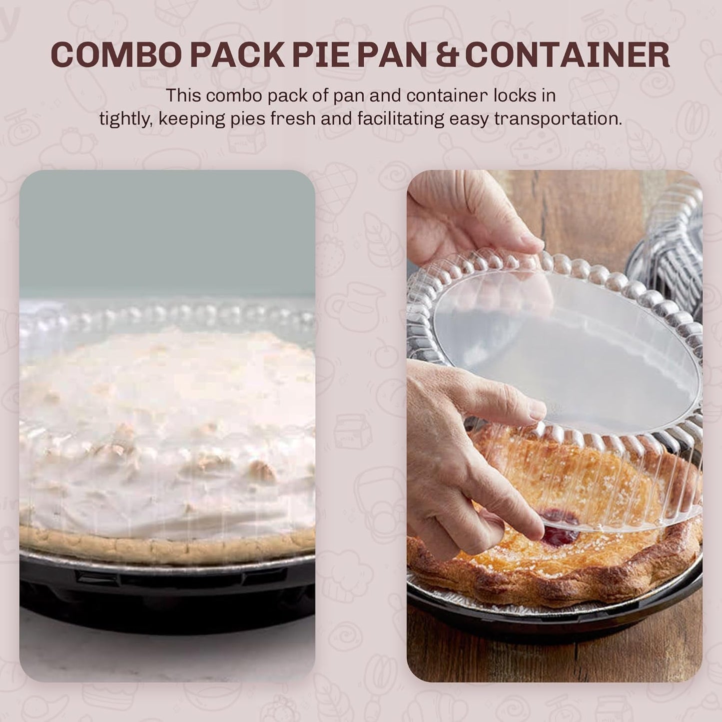 9 Inch Plastic Pie Containers With High Dome Lid - Durable Pie Containers With Lids - Stackable Pie Carrier Disposable, To Go Pie Containers & Flan Containers - Ideal for Restaurants & Bakeries - WJ43