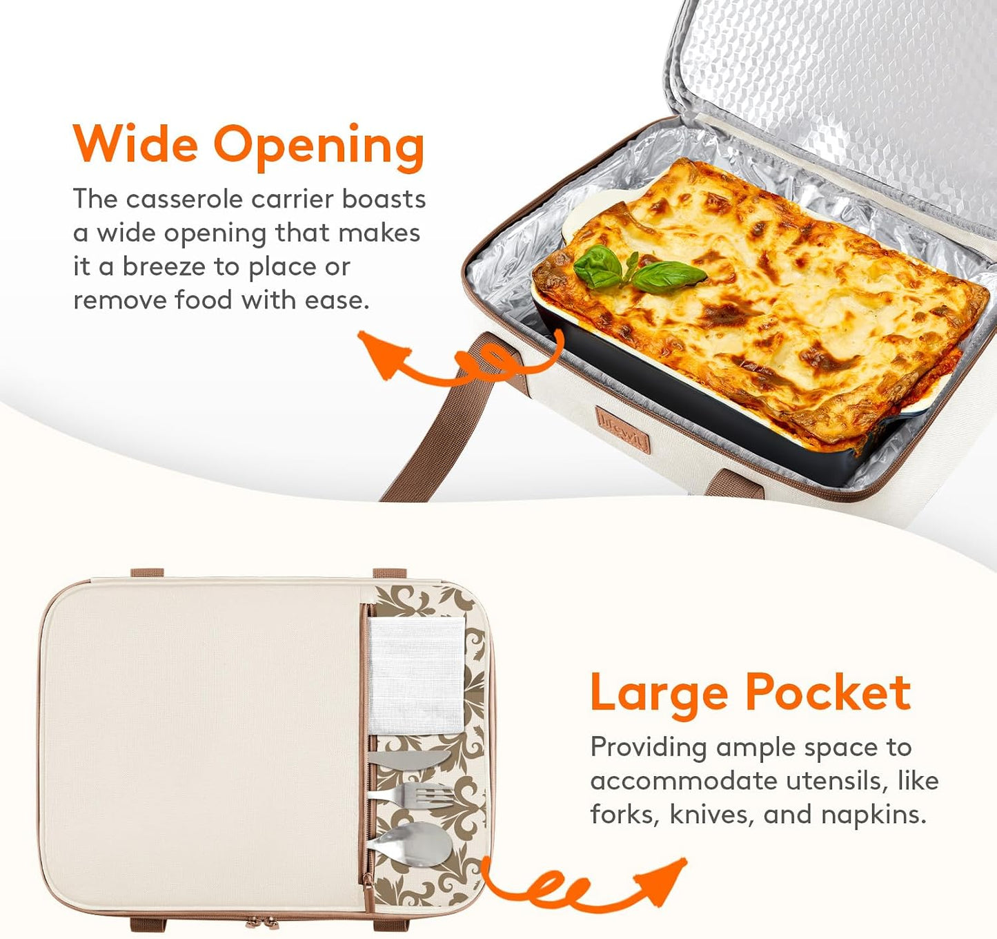 Lifewit Insulated Double Decker Casserole Carrier, Expandable Lasagna Lugger Tote Bag for Hot or Cold Food, Fits 9" x 13" Baking Dish for Potluck Parties, Picnic and Cookouts, Grey-Geometric