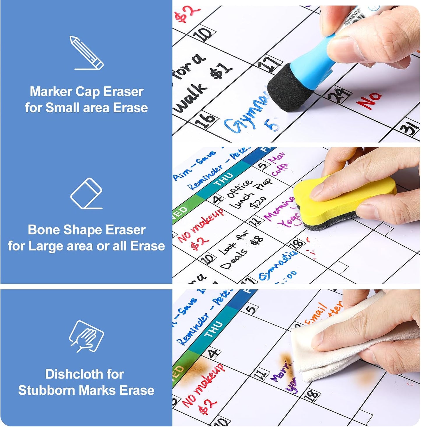 Dry Erase Magnetic Calendar for Refrigerator, 3 Pack- Monthly & Weekly & Daily Planner Magnet Whiteboard for Fridge Wall Door - Shopping, Meal/Menu, to Do List, Family Schedule Planning Board (C)