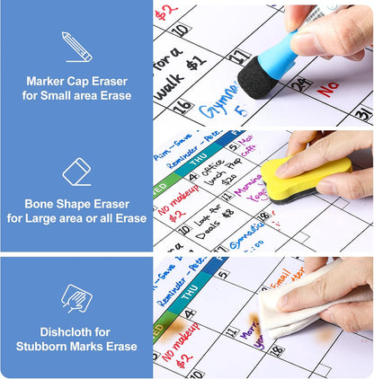 Dry Erase Magnetic Calendar for Refrigerator, 3 Pack- Monthly & Weekly & Daily Planner Magnet Whiteboard for Fridge Wall Door - Shopping, Meal/Menu, to Do List, Family Schedule Planning Board (C)