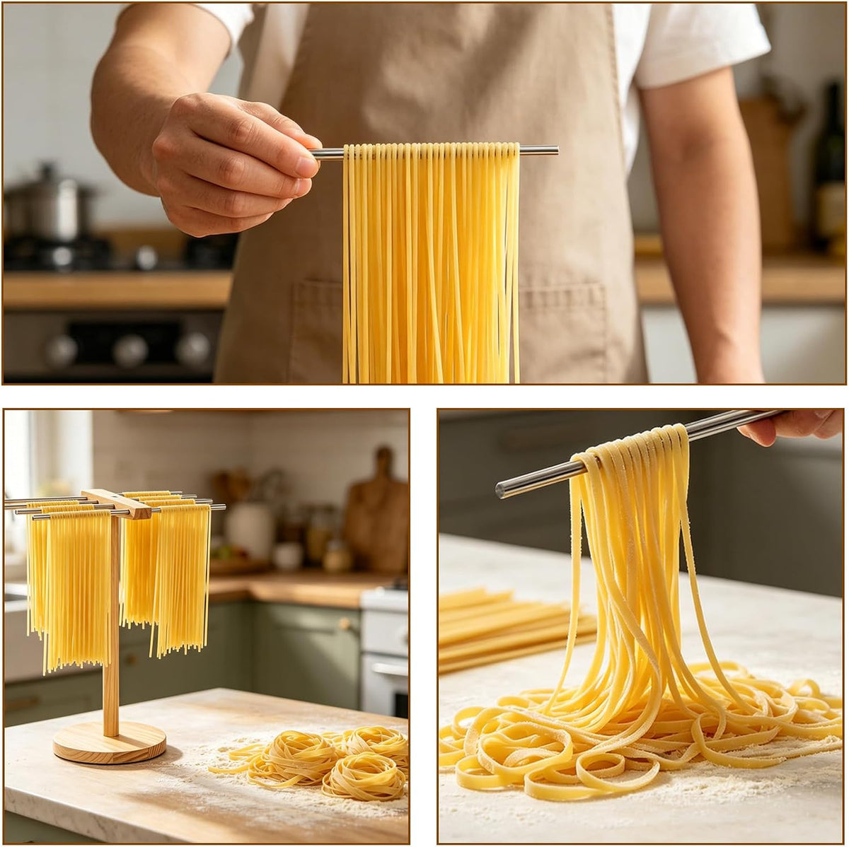 Stable Pasta Drying Rack, Noodle Drying Hanger with 10 Crossbars