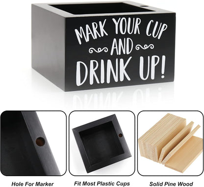 Wooden Party Cup Dispenser With Caddy & Cup Holder for Modern Farmhouse Home Decor - Holiday & Christmas Party Supplies
