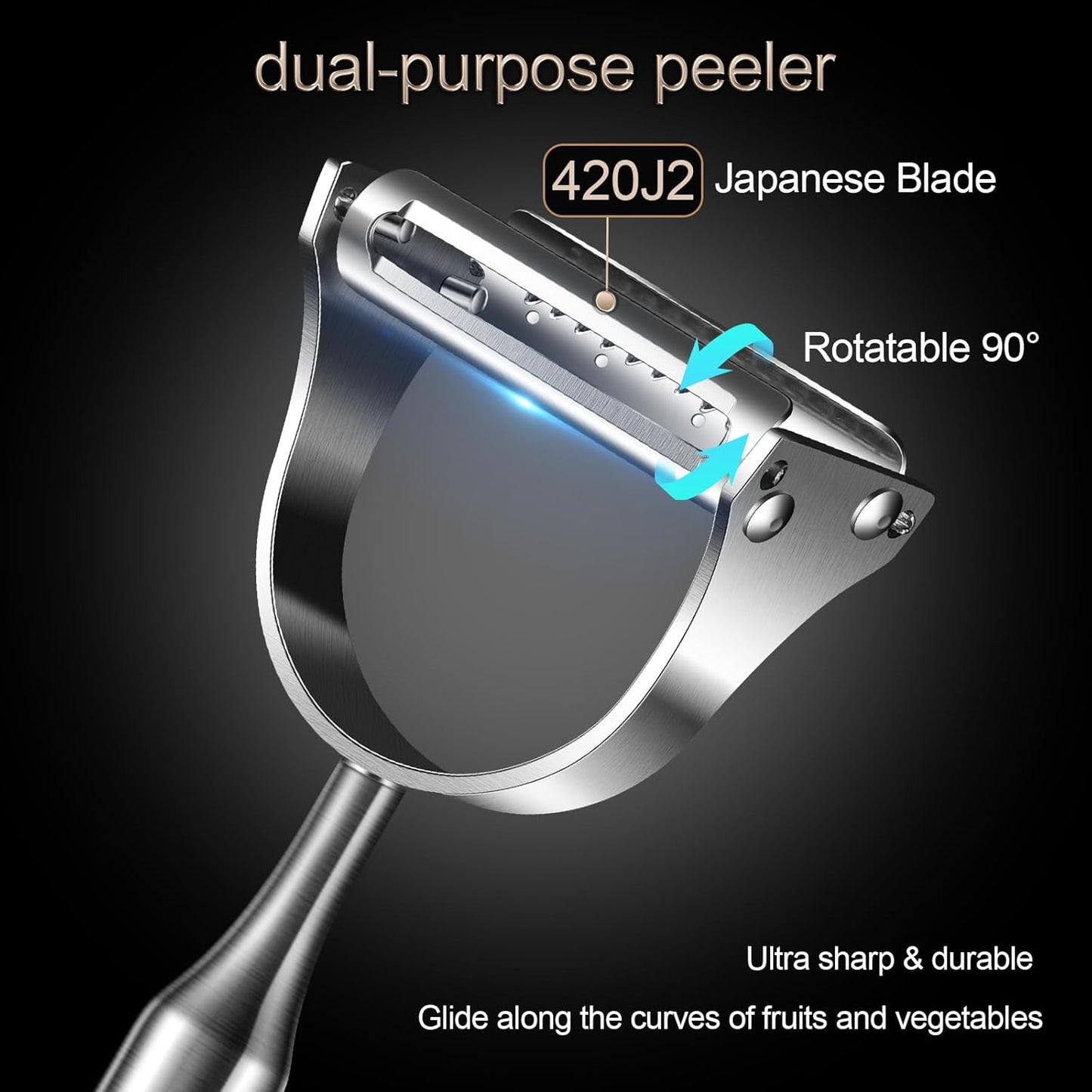 2 in1Julienne Vegetable Peeler,Stainless Steel Silver | Multi functional Peeler one-piece metal construction prevents the blades from wobbling or becoming loose after prolonged use