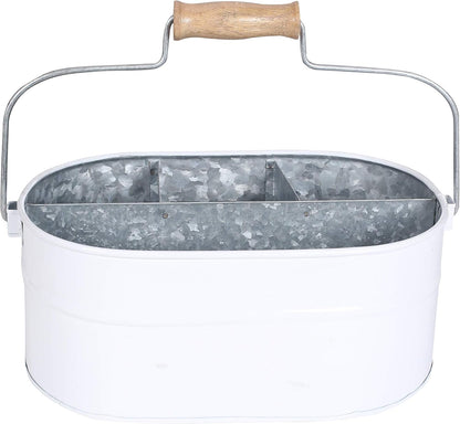 Light & Pro Multipurpose Galvanized Rustic Farmhouse Caddy - Metal 4 Compartment Storage Bin Caddy With Wooden Handle Perfect For Kitchen Utensils, Picnic, Garden Planter - Hammered - Antique Grey