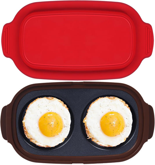 Microwave Egg Cooker with Lid Quick Heat Microwave Egg Poacher & Frye (Red)