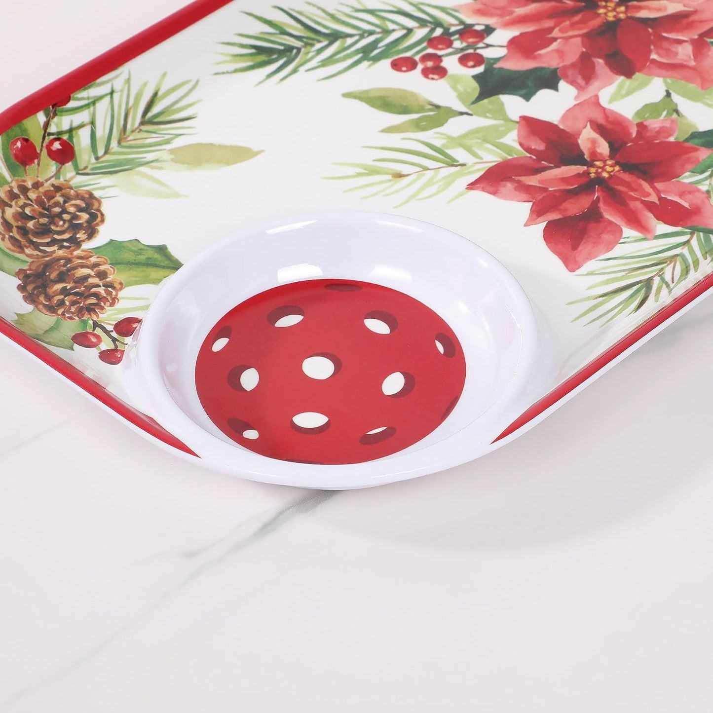 UPware Watermelon Melamine Chip and Dip Snack Tray, Summer Fruit Pickleball Paddle Shape Platter for Chips, Salsa, Fruits, and Appetizers, 15.75 x 8 Inch