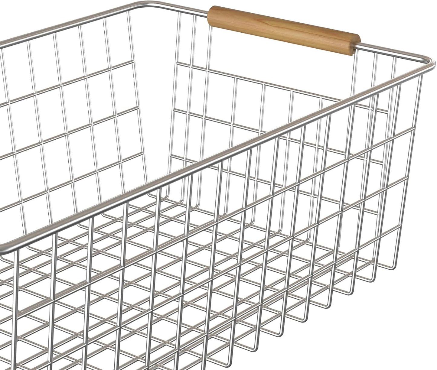 YOUVIP Wire Storage Baskets with Wooden Handles, 3 Pack Metal Organizer Baskets for Kitchen, Pantry, Freezer, Laundry,Farmhouse,Bathroom Baskets for Organizing,Black (1 Small, 1 Medium, 1 Large)