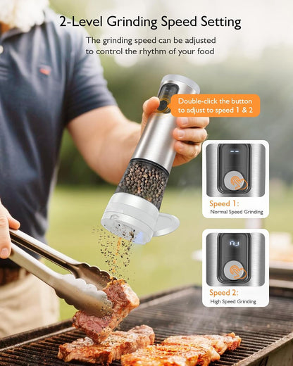Electric Salt and Pepper Grinder Set, 2 in 1 Dual Bins USB Rechargeable