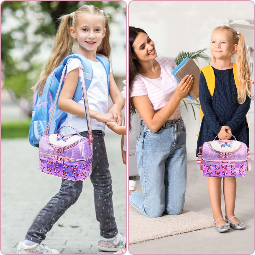 RHCPFOVR Kids Lunch Bag - Double - Decker Cooler Insulated Lunch Box for Boys Girls,Washable Lunch Bag with Strap and Reusable Toddler Lunchbox for School and Daycare